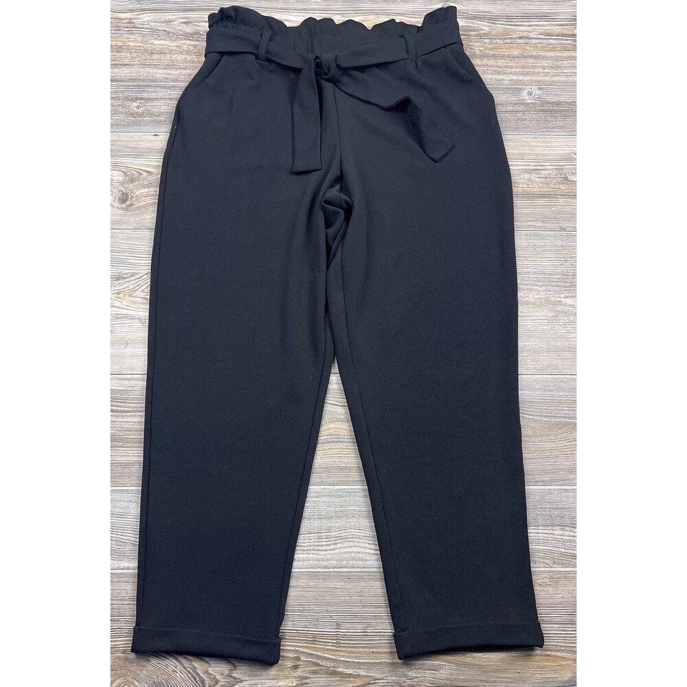 Maurices Black Paperbag High Rise Tie Waist Tapered Crepe Pants Size L